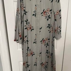 Floral Lace-Trim Duster - Light blue with Pink Flowers